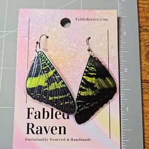 Fabled Raven Green and Black Butterfly Wing Earrings